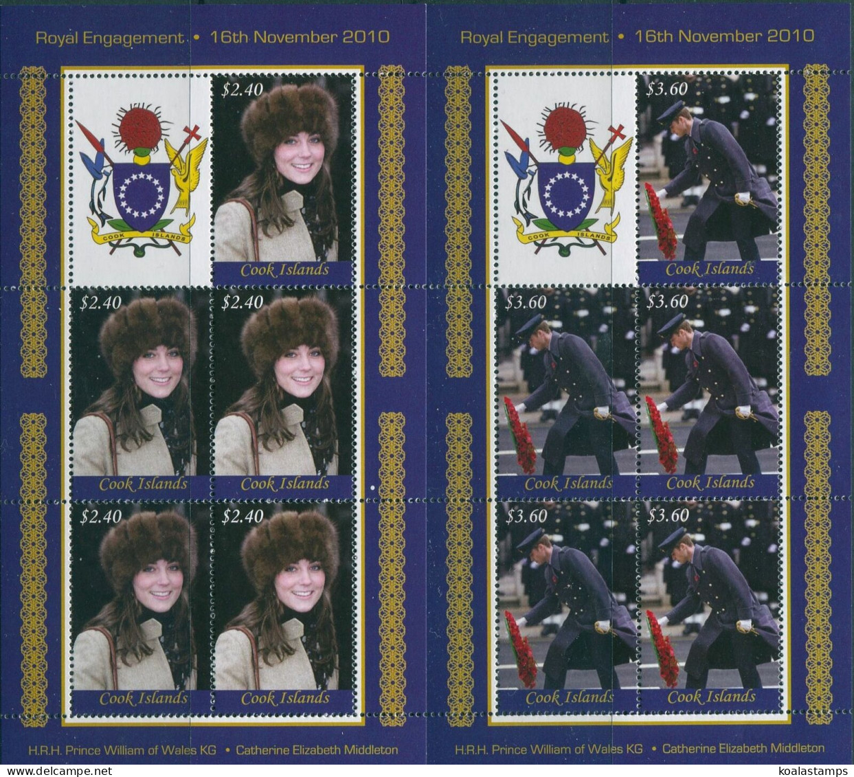 Cook Islands 2011 SG1617-1618 Royal Engagement Set Of 2 Sheetlets MNH - Cook