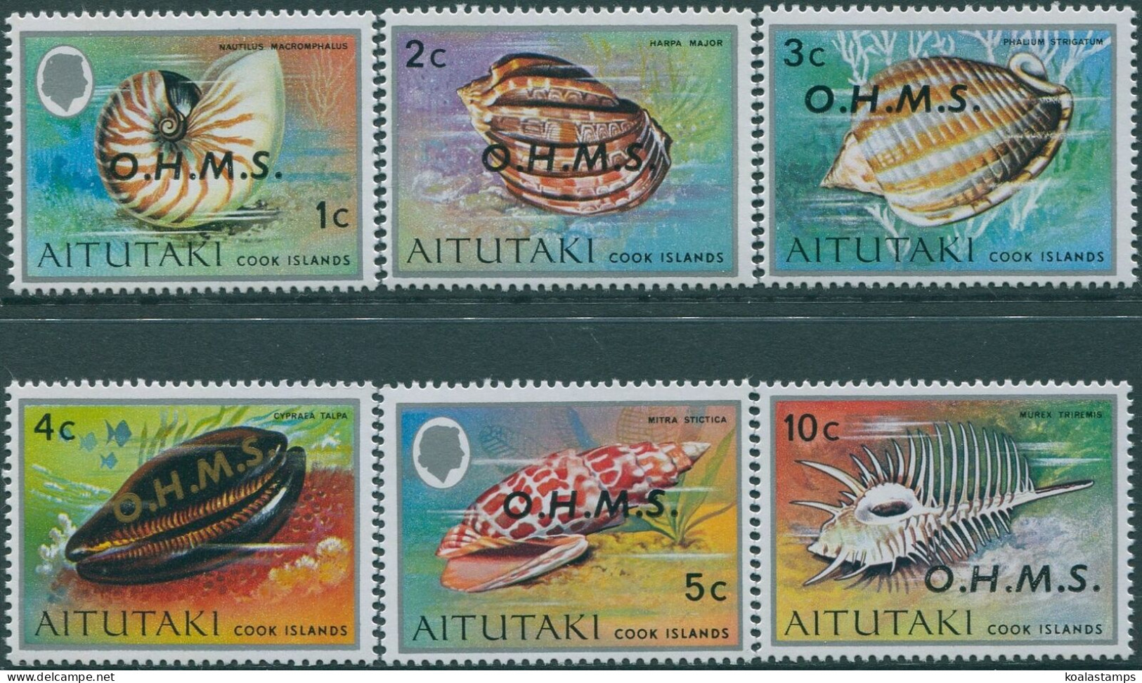 Aitutaki OHMS 1978 SGO1-O6 Shell Definitives (6) MNH - Cookeilanden
