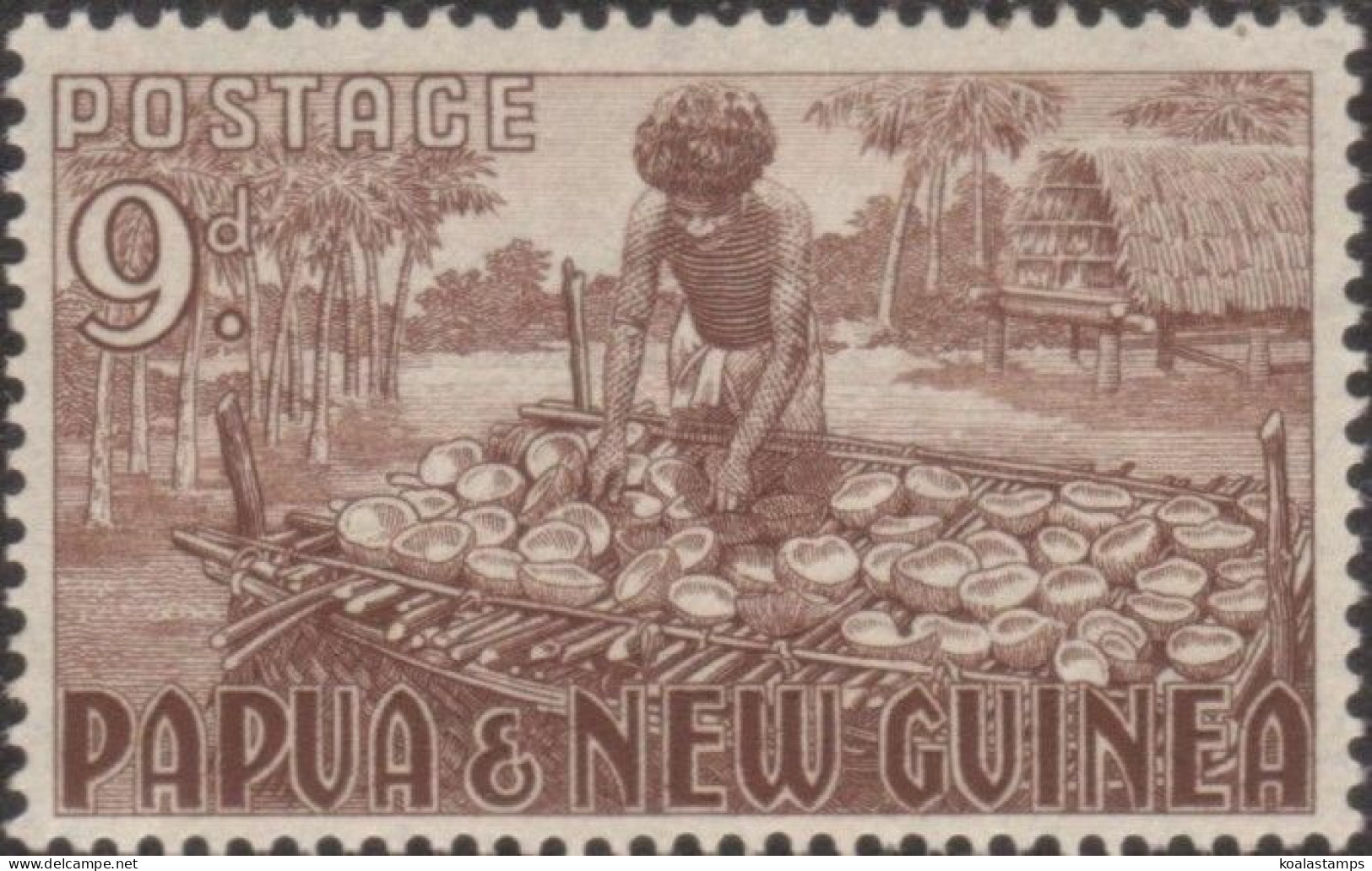 Papua New Guinea 1952 SG9 9d Copra Making MLH - Papouasie-Nouvelle-Guinée