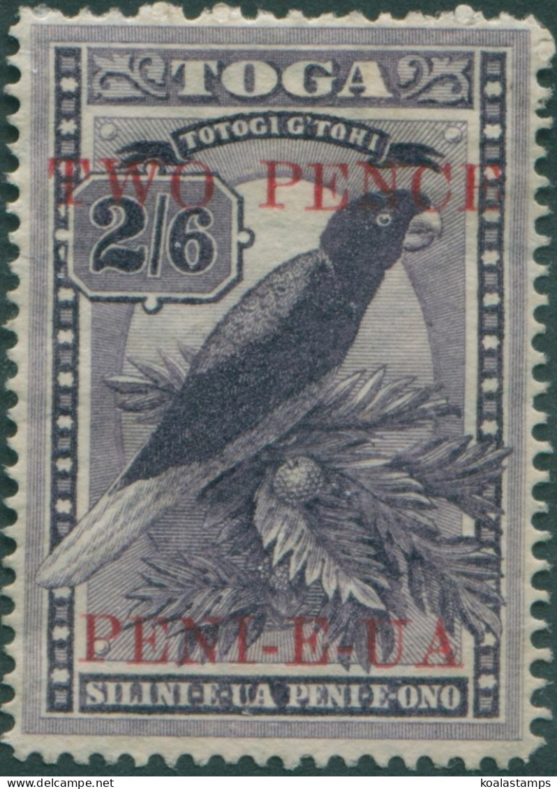 Tonga 1923 SG69 2d On 2/6d Red Shining Parrot MNG - Tonga (1970-...)