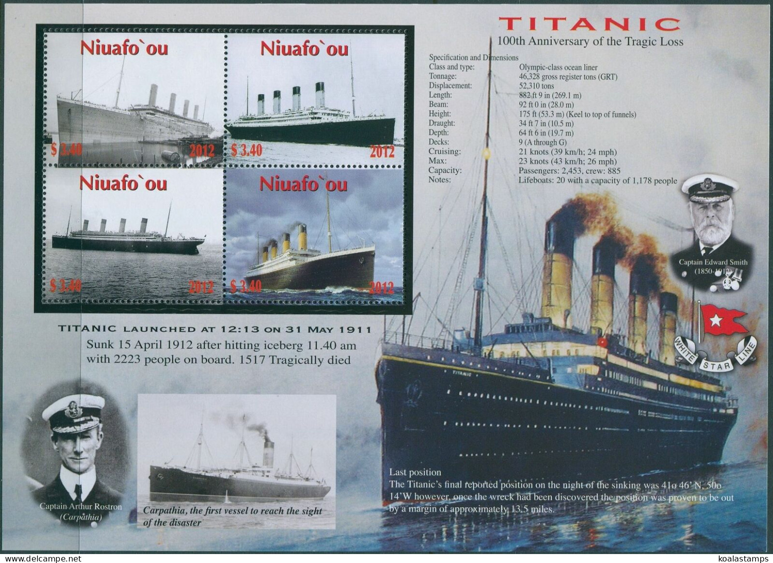 Niuafo'ou 2012 SG366 Titanic MS MNH - Tonga (1970-...)