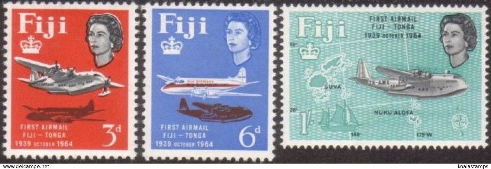 Fiji 1964 SG338-340 Fiji-Tonga Airmail Service QEII Set MLH - Fiji (1970-...)