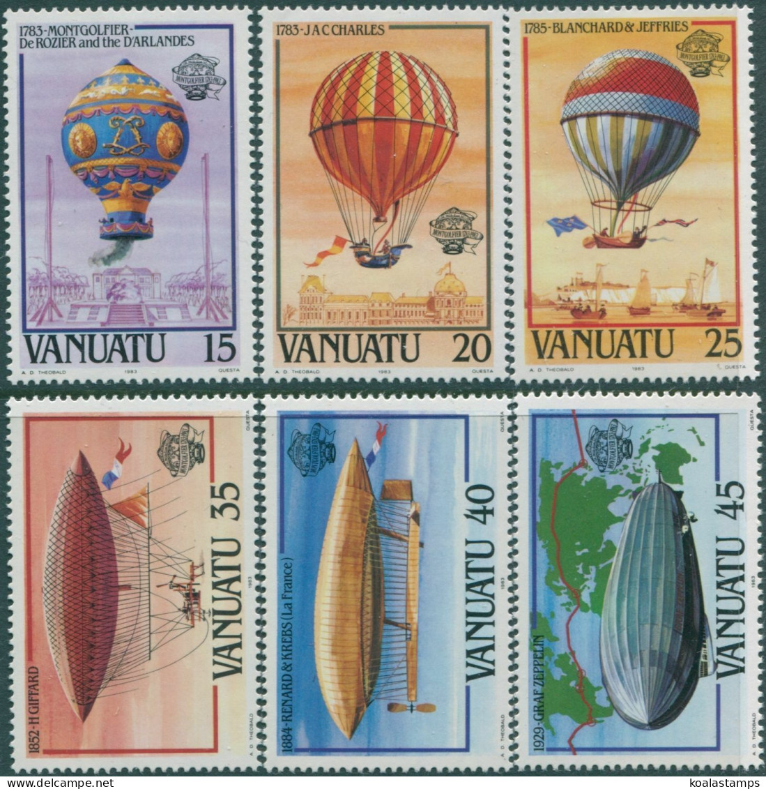 Vanuatu 1983 SG366-371 Manned Flight Set MNH - Vanuatu (1980-...)