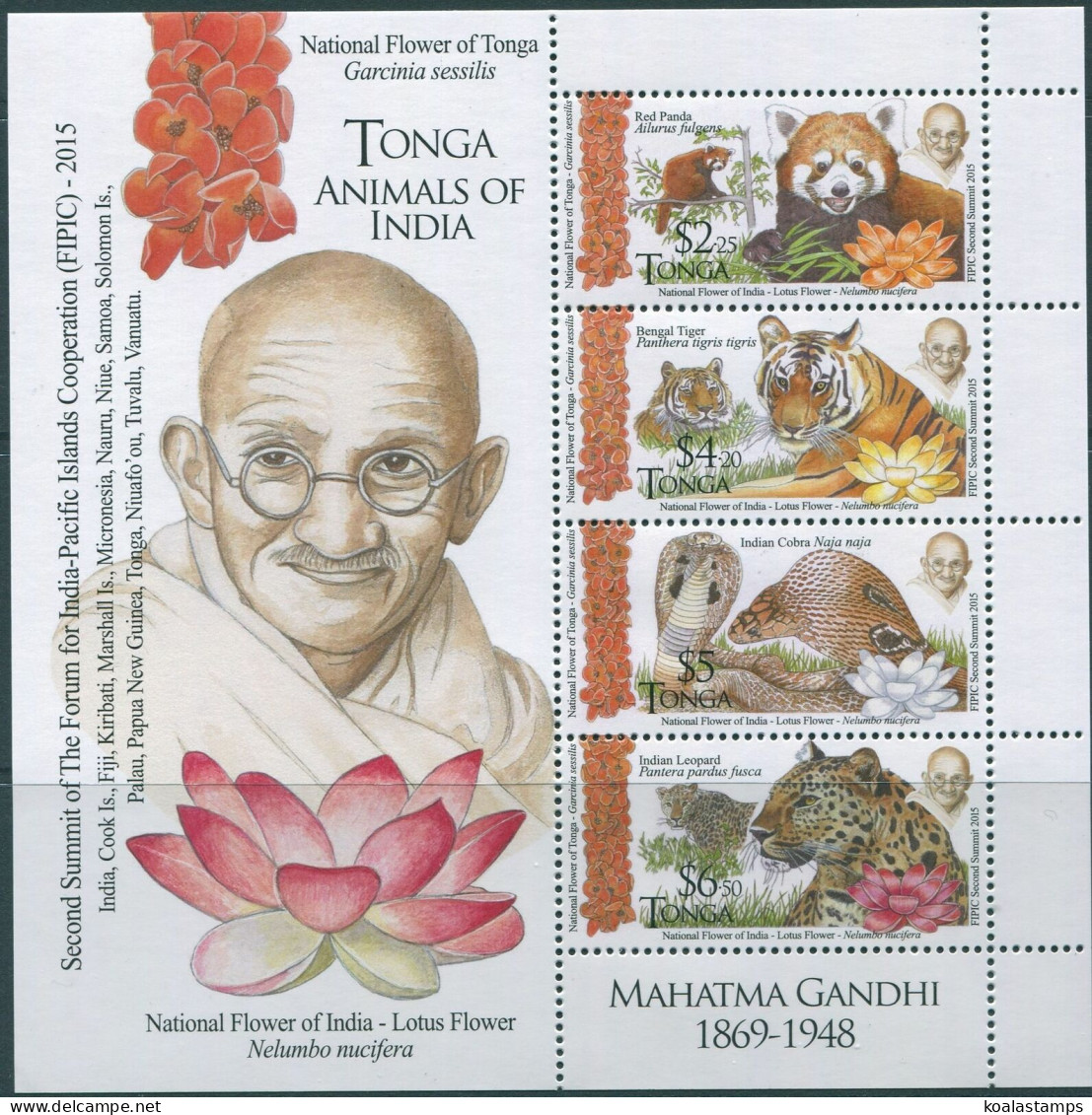 Tonga 2016 SG1790 Gandhi Indian Animals MS MNH - Tonga (1970-...)