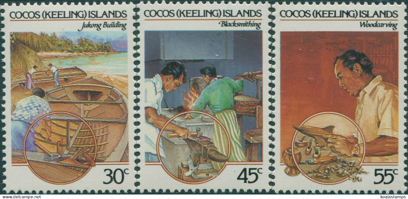 Cocos Islands 1985 SG126-128 Malay Culture Set MLH - Isole Cocos (Keeling)