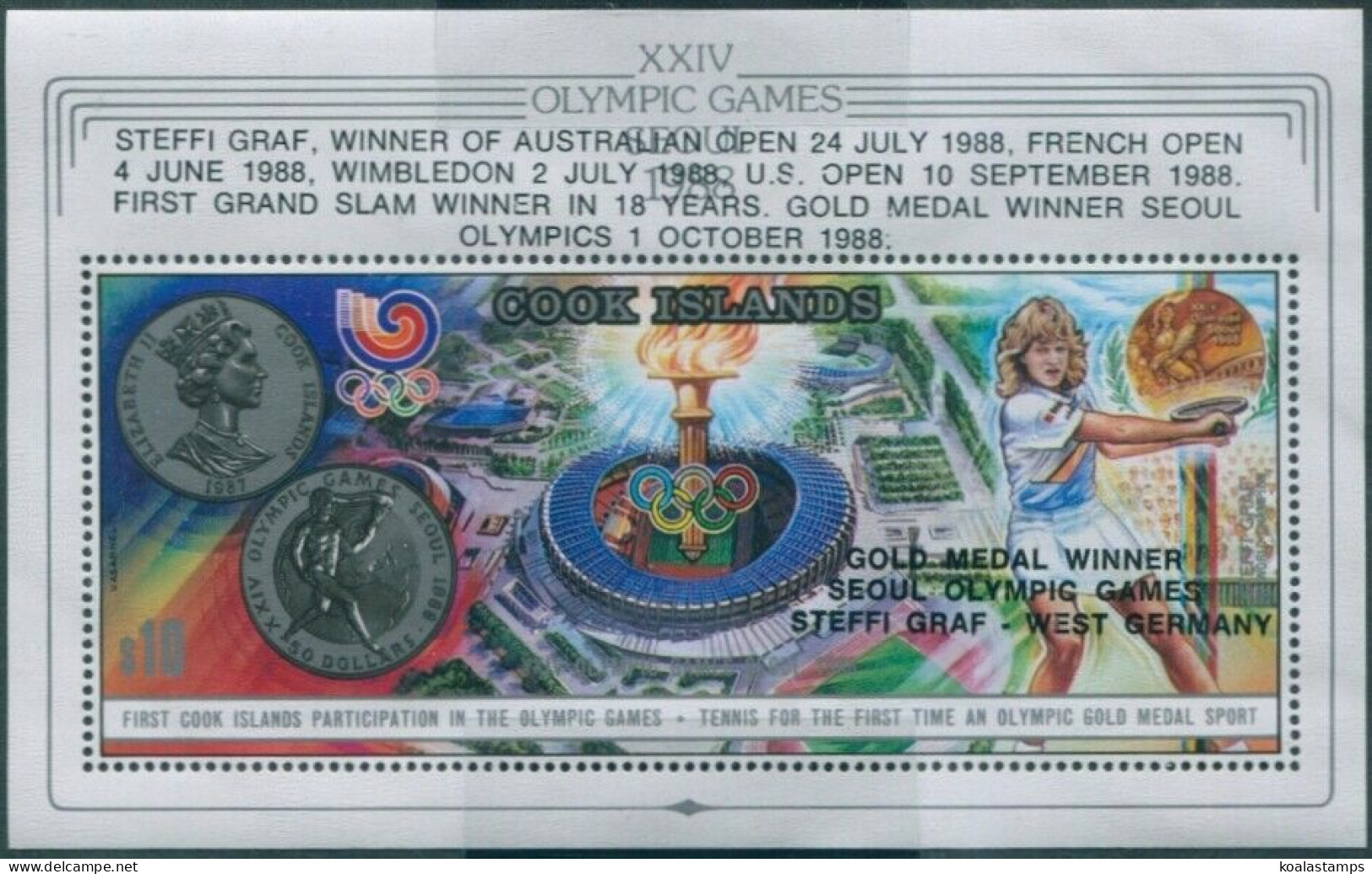 Cook Islands 1988 SG1207 Olympics Tennis Medal Winners MS MNH - Cook