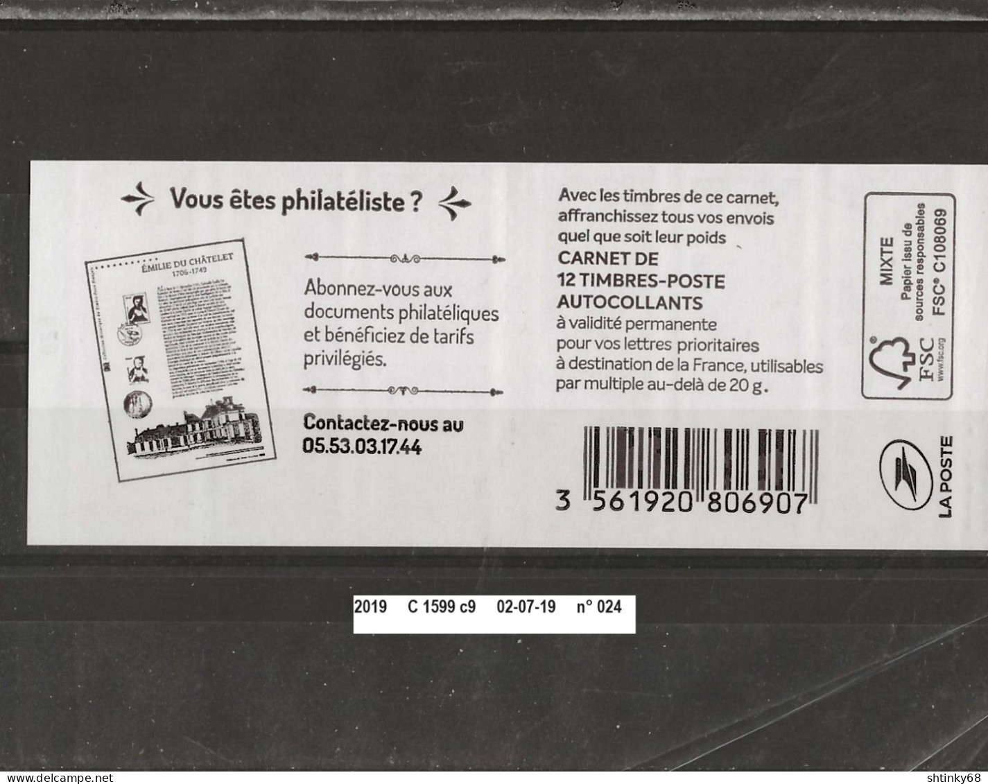 Variété Carnet De 2019 Neuf** Y&T N° C 1599 C9 Daté 02.07.19 N° 024 - Booklets