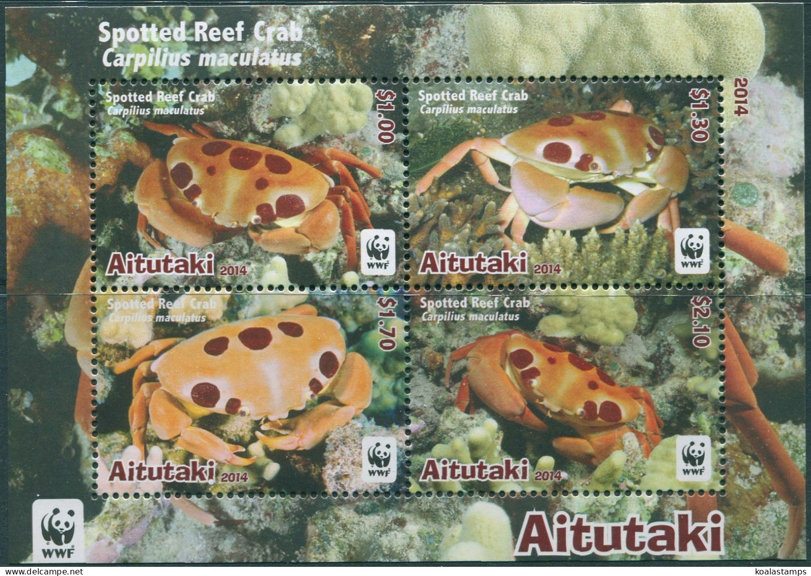 Aitutaki 2014 SG827 WWF Reef Crab MS MNH - Islas Cook