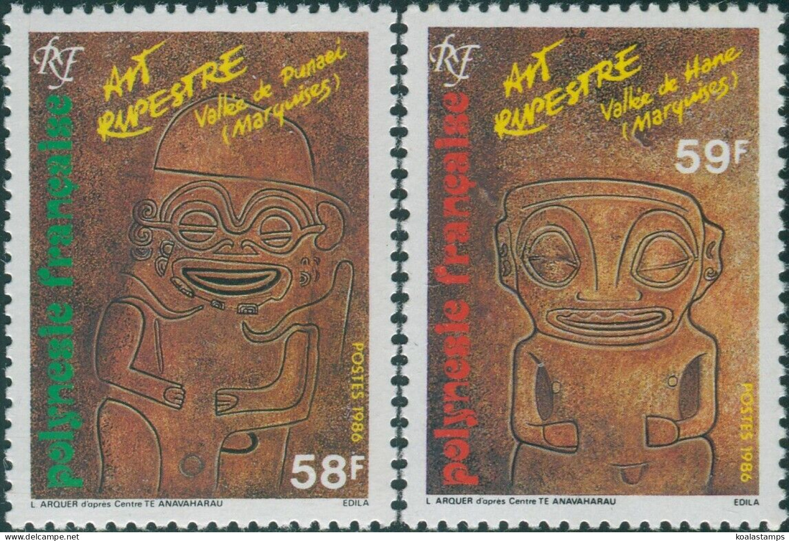 French Polynesia 1986 Sc#436-437,SG480-481 Rock Carvings Set MNH - Otros & Sin Clasificación