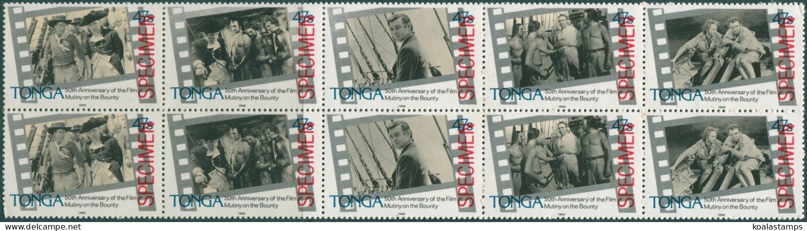 Tonga 1985 SG910a Mutiny On The Bounty Film SPECIMEN Pairs Strip Of 5 MNH - Tonga (1970-...)
