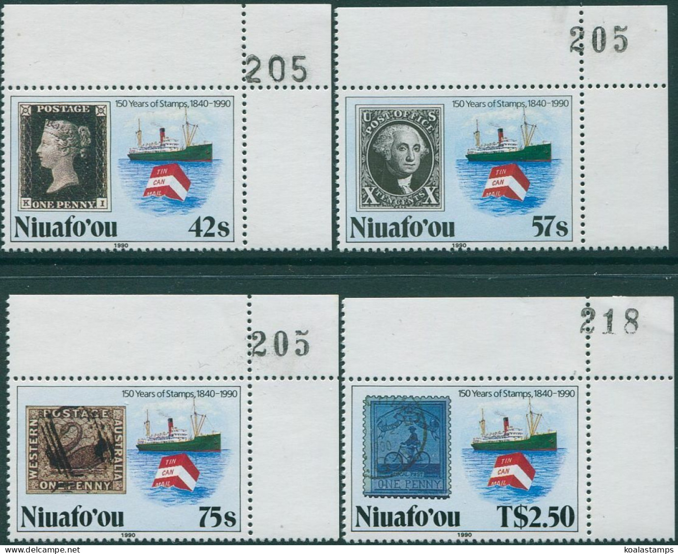 Niuafo'ou 1990 SG139-142 150 Years Of Stamps Corner Set With Sheet Numbers MNH - Tonga (1970-...)