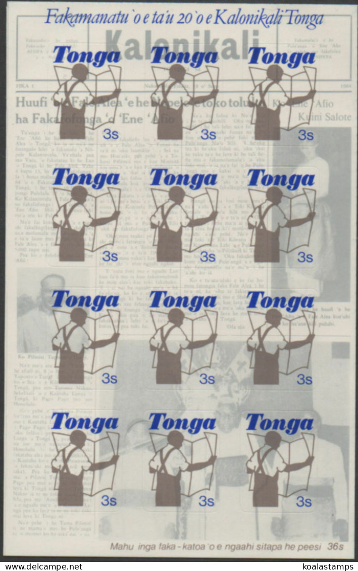 Tonga 1984 SG882a 3s Chronicle Newspaper Sheetlet MNH - Tonga (1970-...)