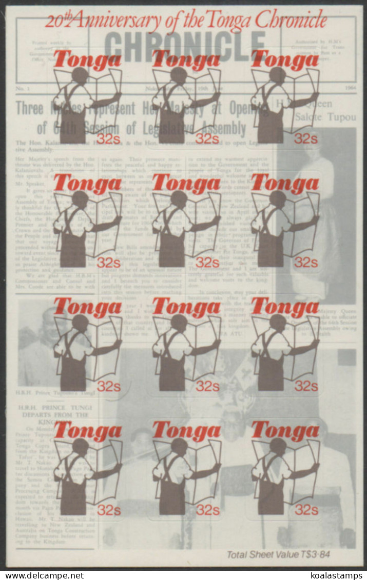 Tonga 1984 SG883a 32s Chronicle Newspaper Sheetlet MNH - Tonga (1970-...)