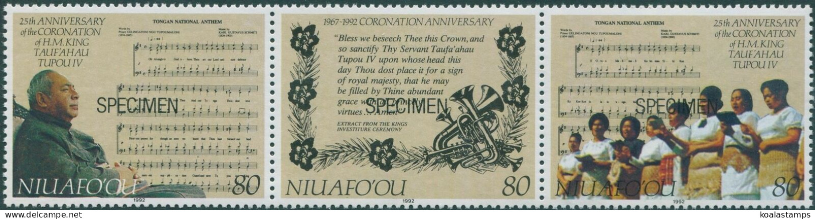 Niuafo'ou 1992 SG178a Coronation SPECIMEN Strip MNH - Tonga (1970-...)