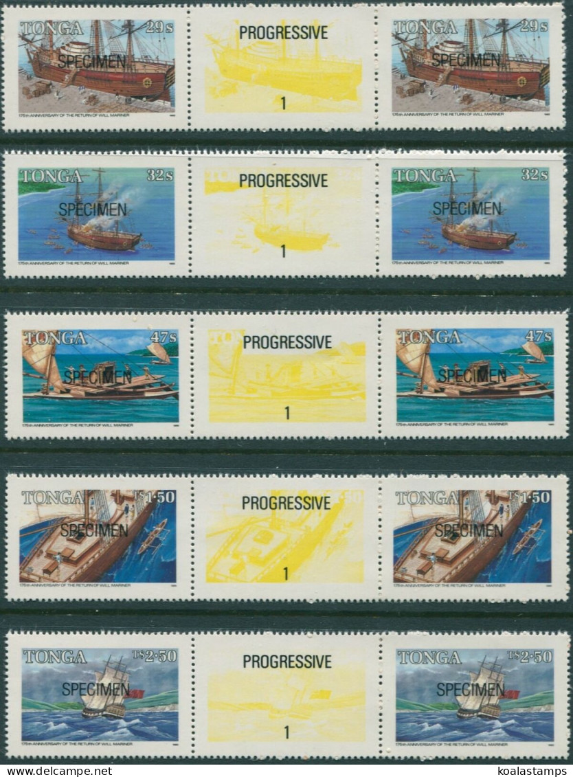 Tonga 1985 SG905B-909B Will Mariner's Departure SPECIMEN Perf Pairs Set MNH - Tonga (1970-...)