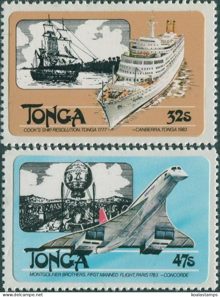 Tonga 1983 SG835-836 Sea And Air Transport Second Print MNH - Tonga (1970-...)