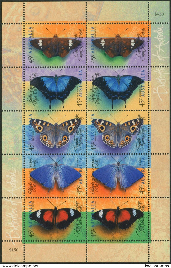 Australia 1998 SG1815-1819 Butterflies Sheetlet Of 10 MNH - Autres & Non Classés