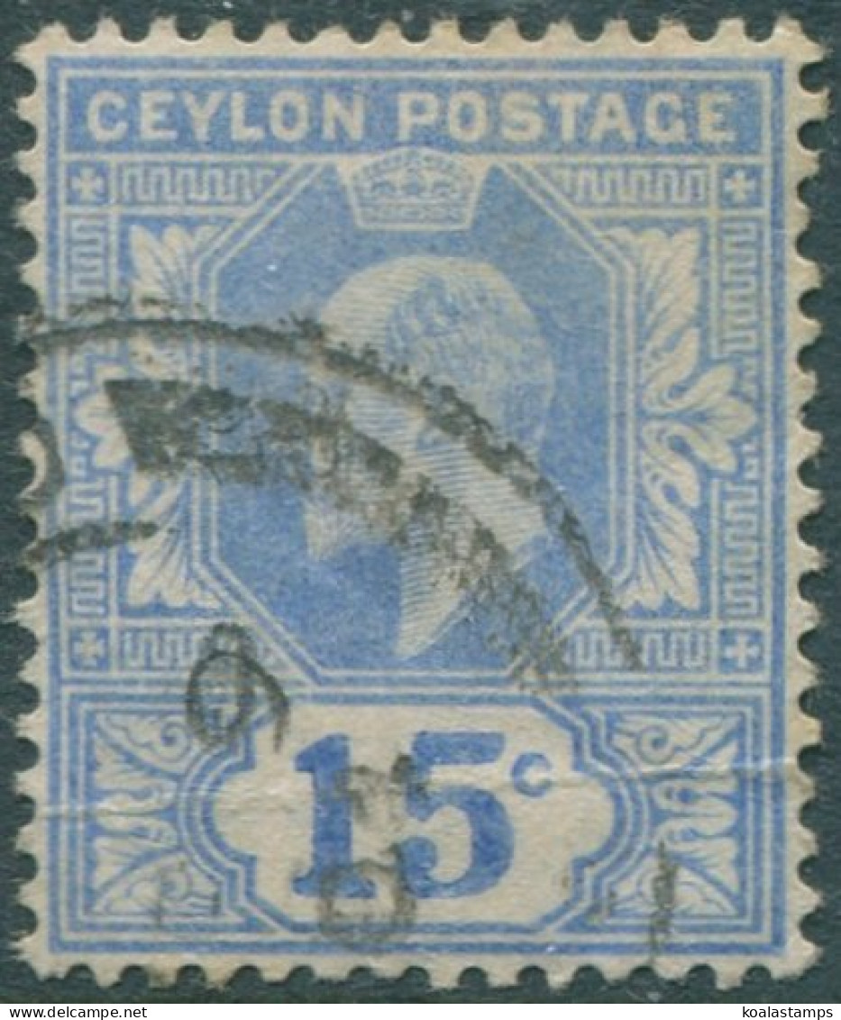 Ceylon 1903 SG271 15c Blue KEVII Crown CA Wmk #1 FU (amd) - Sri Lanka (Ceylon) (1948-...)