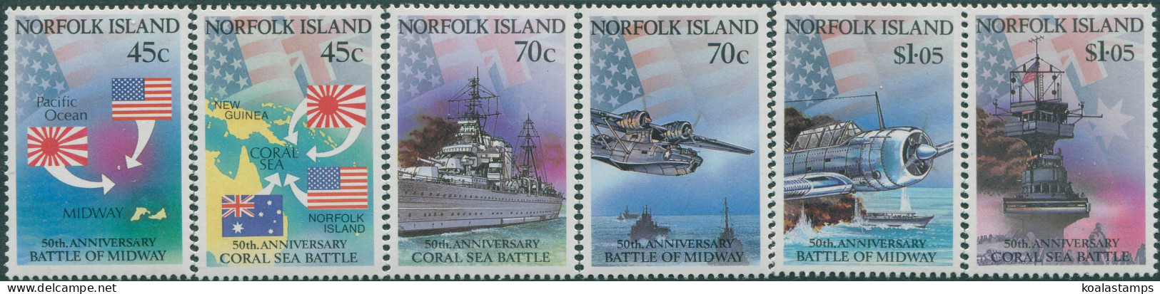 Norfolk Island 1992 SG528-533 WWII Coral Sea Midway Set MNH - Isola Norfolk