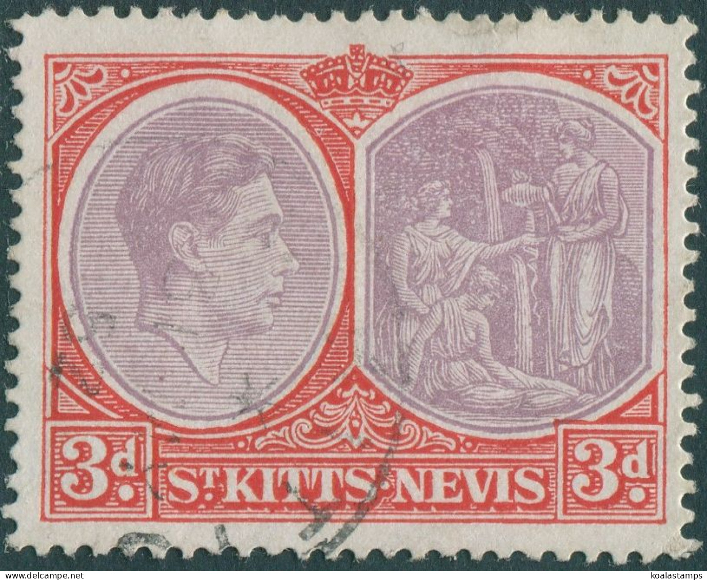 St Kitts Nevis 1938 SG73g 3d KGVI Medicinal Spring FU - St.Kitts And Nevis ( 1983-...)