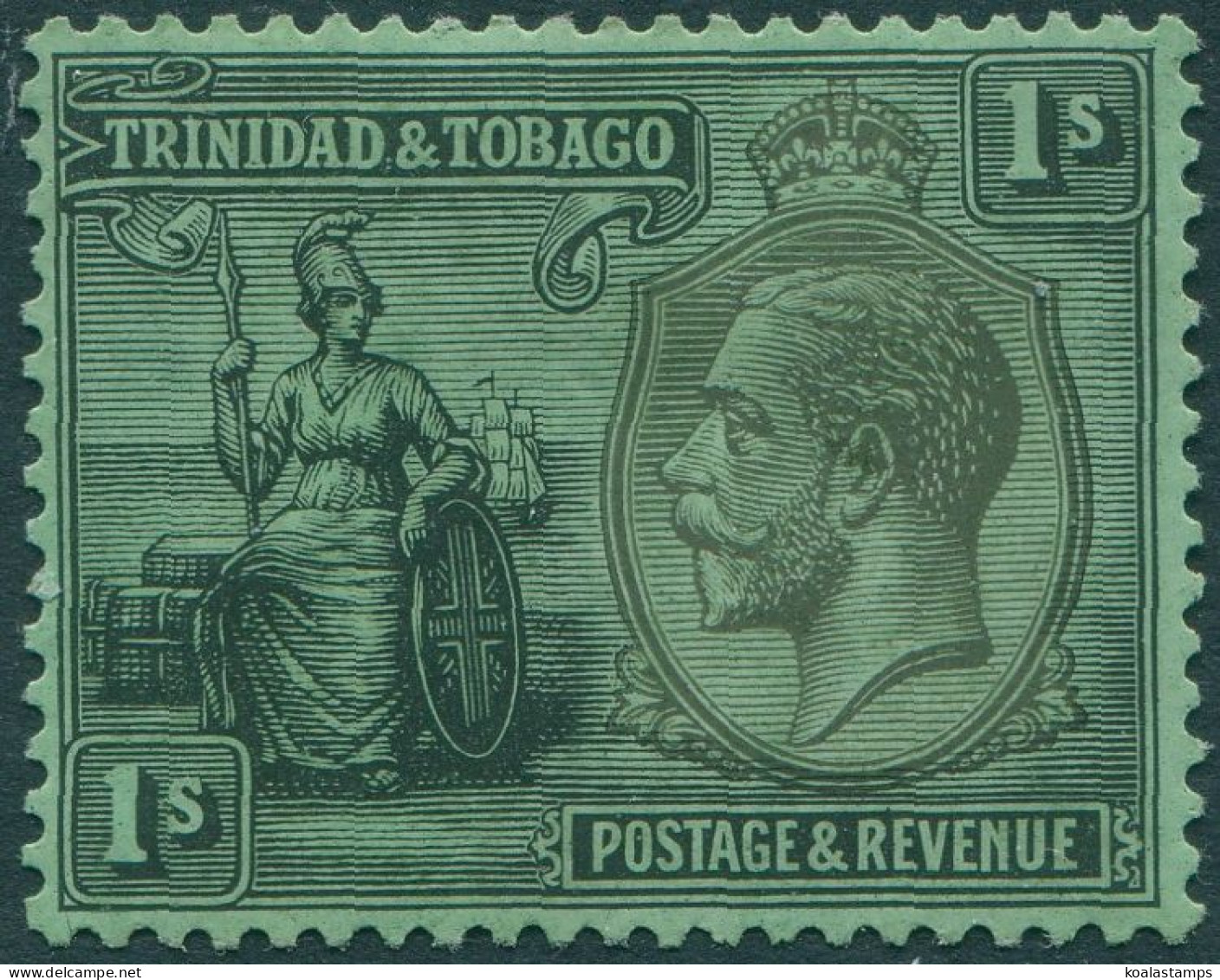 Trinidad & Tobago 1922 SG227 1s Black On Green KGV Britannia Wmk Upright MH - Trinidad & Tobago (1962-...)