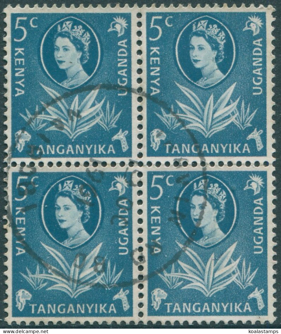 Kenya Uganda And Tanganyika 1960 SG183 5c Prussian Blue QEII Sisal Block FU (amd - Kenya, Ouganda & Tanganyika