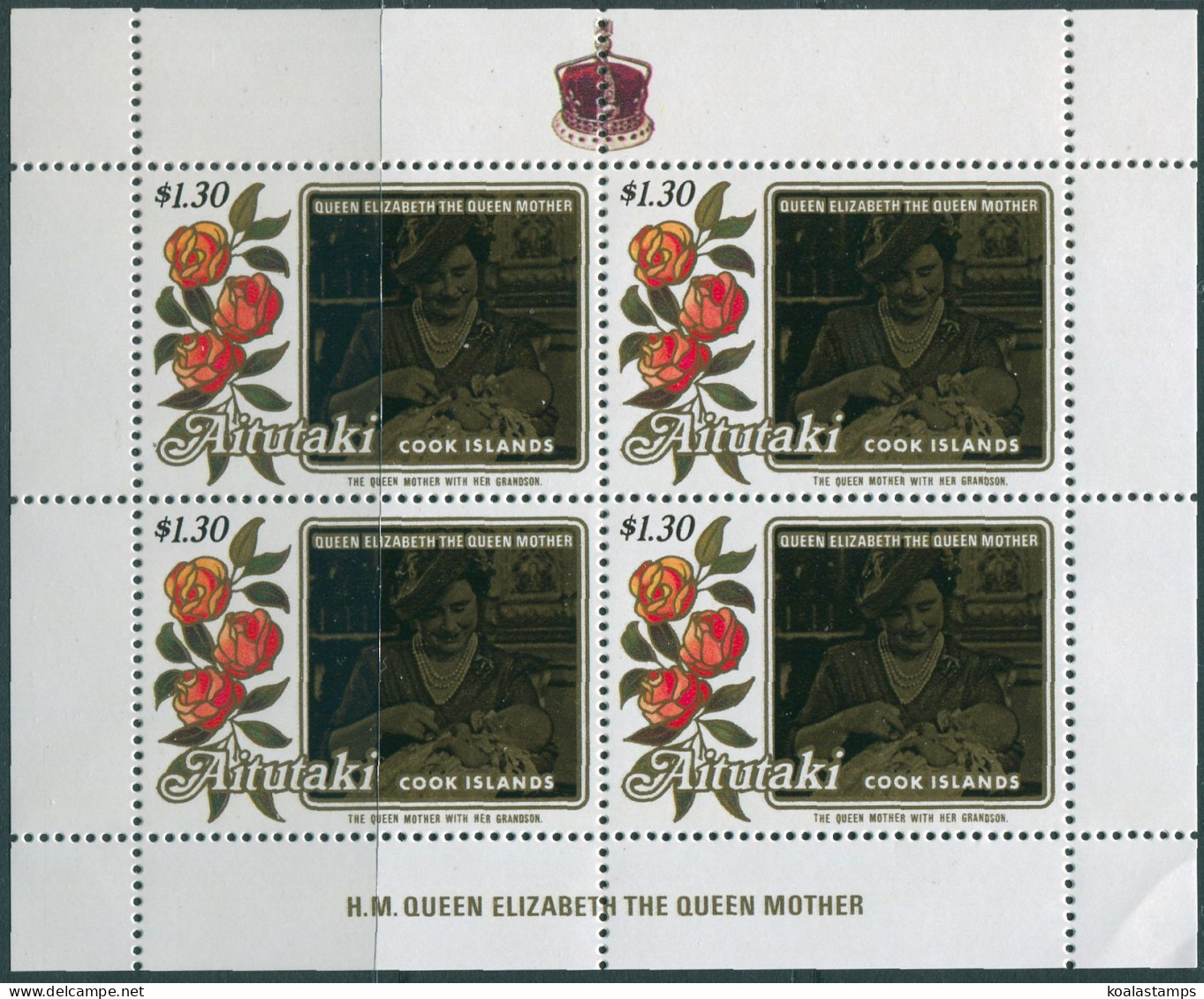 Aitutaki 1985 SG526 Queen Mother X 4 Sheet MNH - Islas Cook