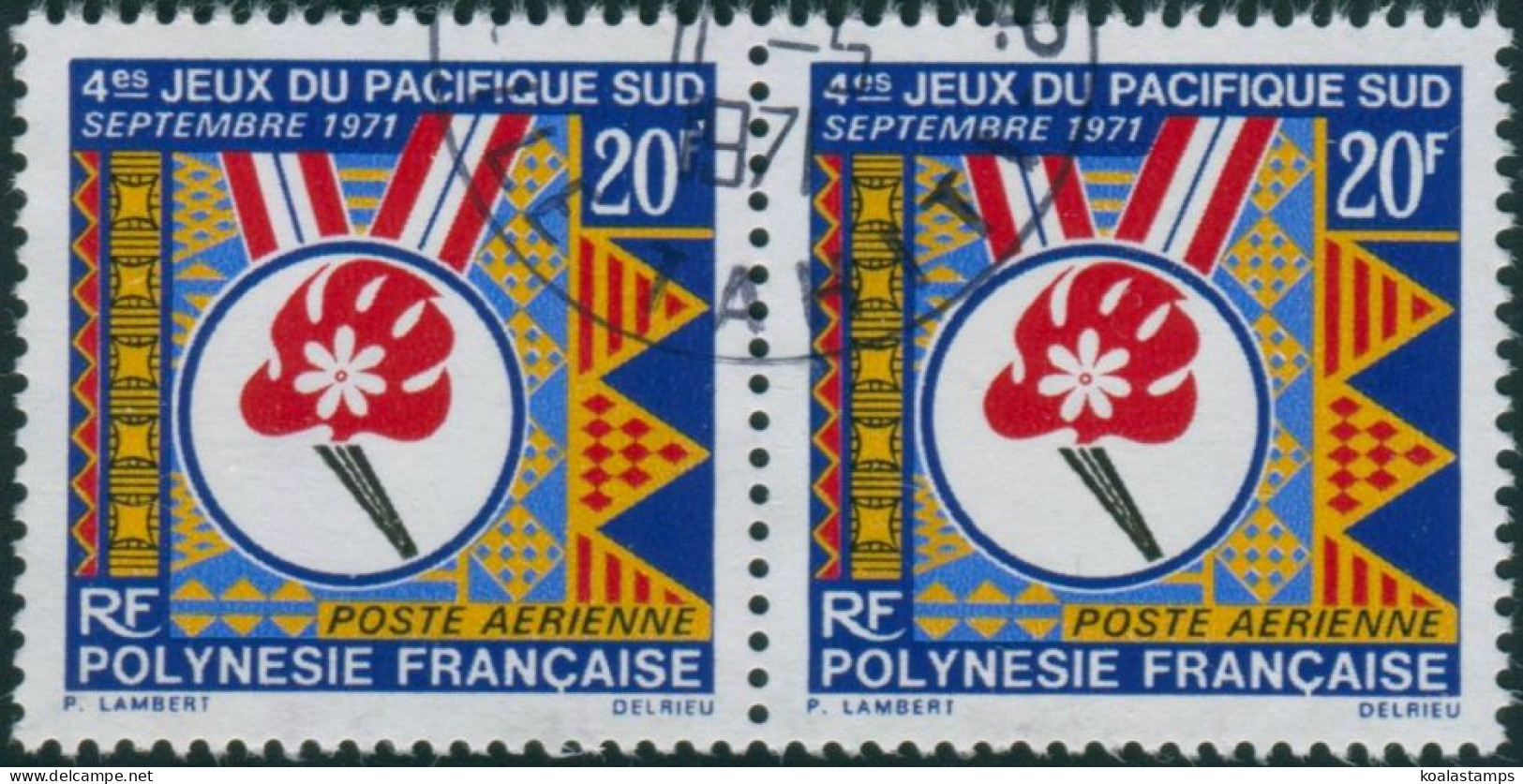 French Polynesia 1971 Sc#C68,SG127 20f South Pacific Games Pair FU - Otros & Sin Clasificación