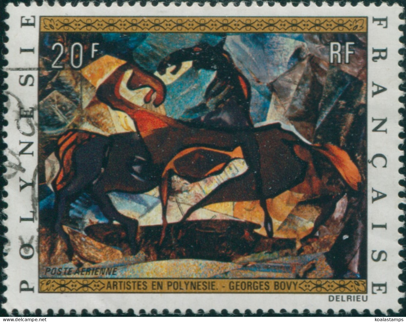 French Polynesia 1972 Sc#C89,SG160 20f Horses Painting FU - Otros & Sin Clasificación