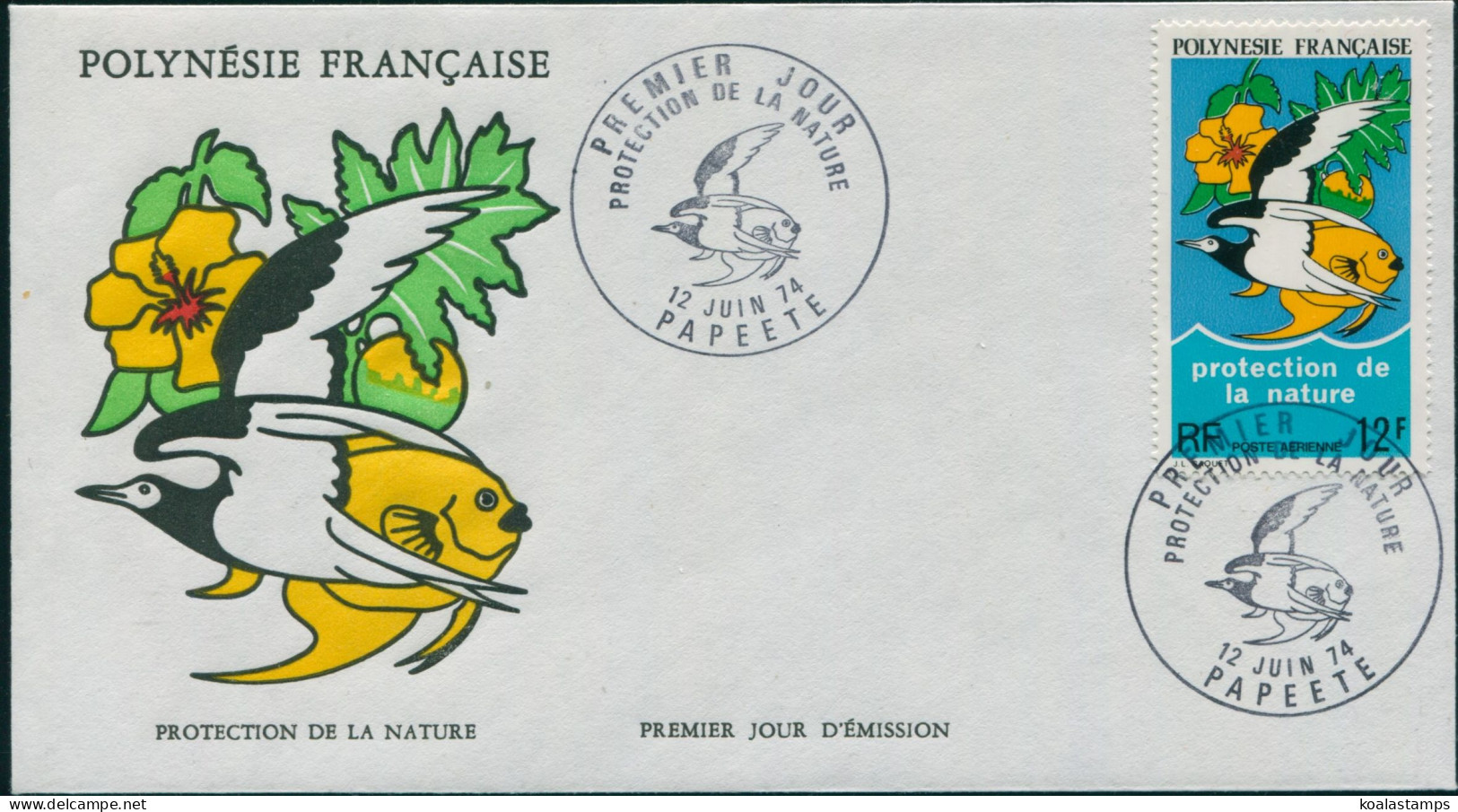 French Polynesia 1974 Sc#C105,SG186 12f Protection Of Nature FDC - Other & Unclassified