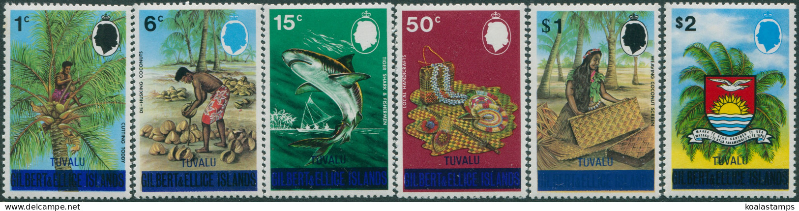 Tuvalu 1976 SG14-19 Coconuts Shark Handicrafts Weaving Arms MNH - Tuvalu (fr. Elliceinseln)