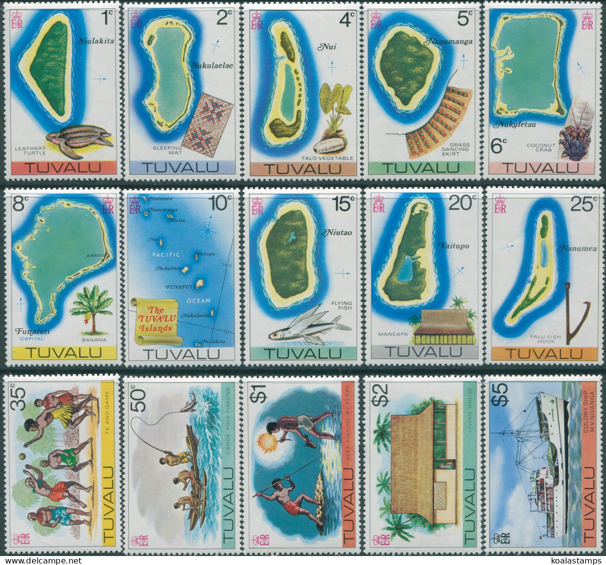 Tuvalu 1976 SG30-44 Islands Play Fishing Set MNH - Tuvalu (fr. Elliceinseln)