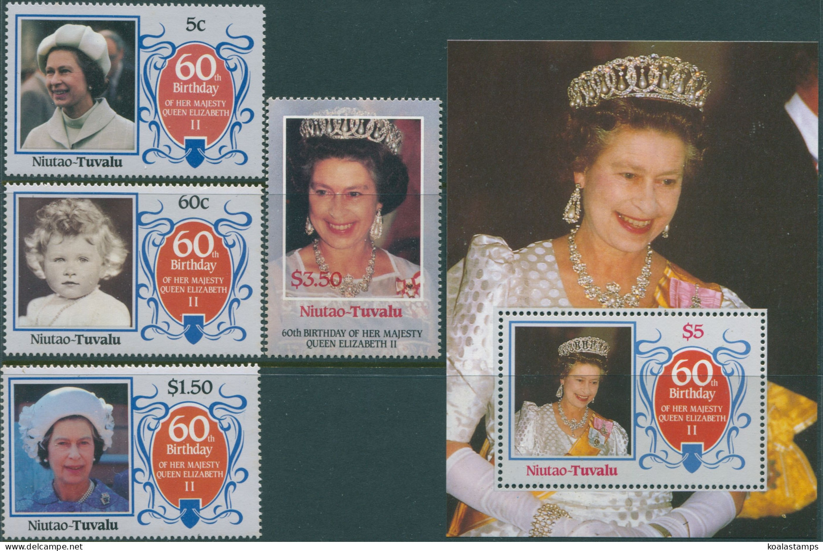 Tuvalu 1986 SG381-385 QEII Birthday Set Inc MS Niutao MNH - Tuvalu (fr. Elliceinseln)