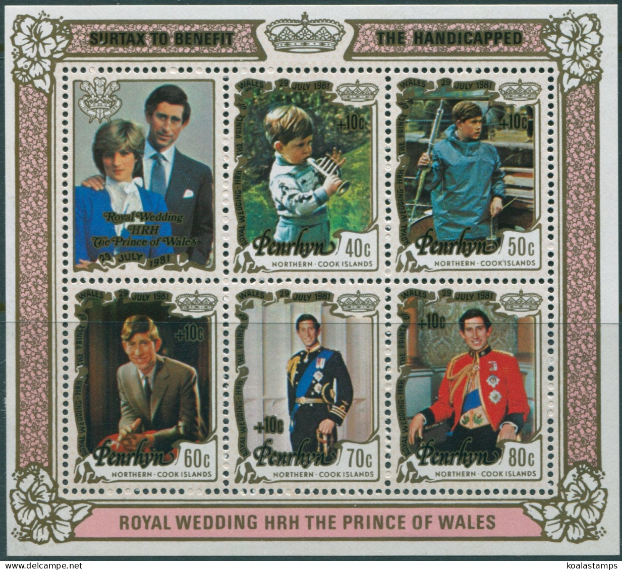 Cook Islands Penrhyn 1981 SG234 Royal Wedding Surcharges MS MLH - Penrhyn