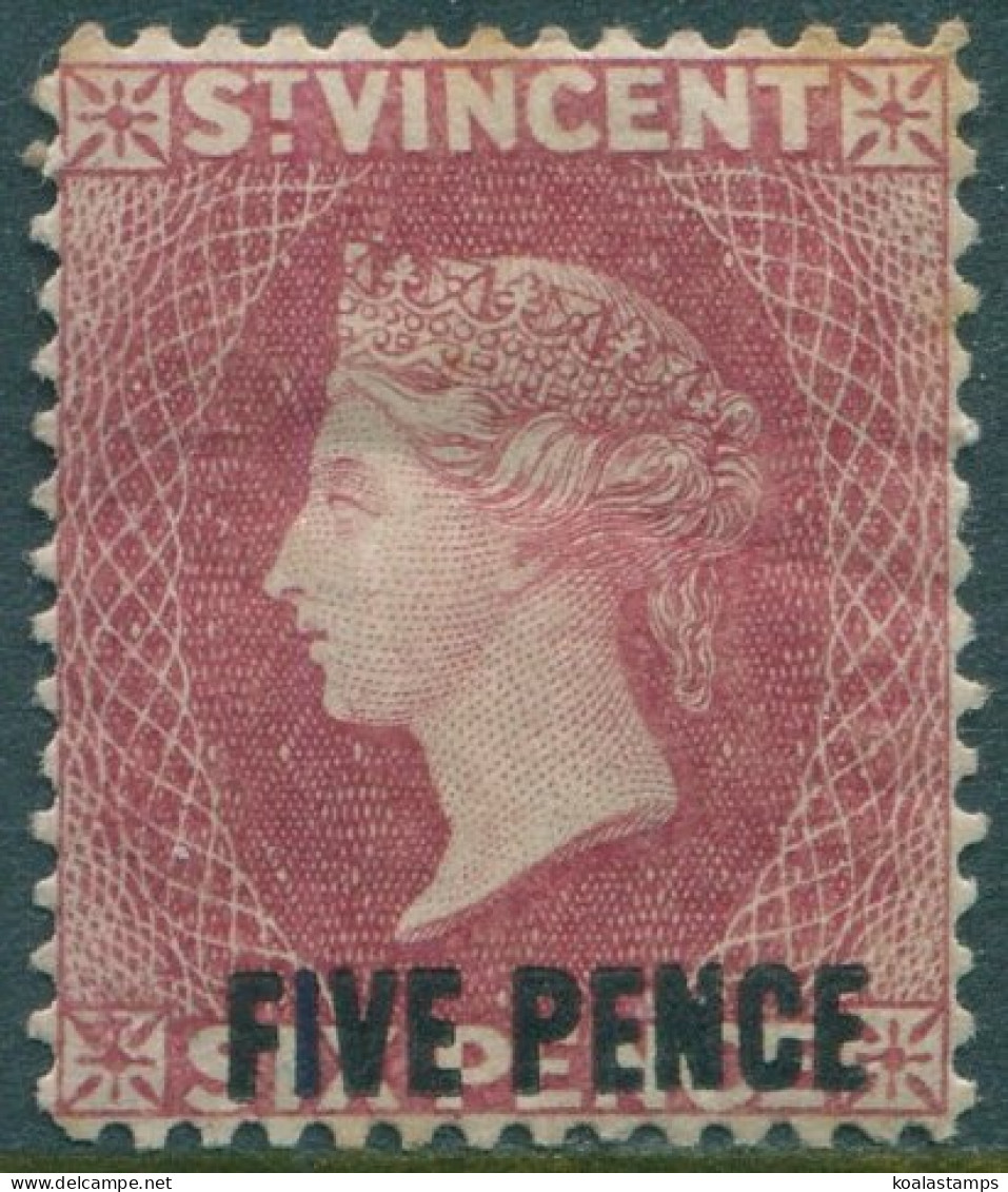 St Vincent 1893 SG60 5d On 6d Carmine-lake QV Toned Perfs MH (amd) - St.Vincent (1979-...)