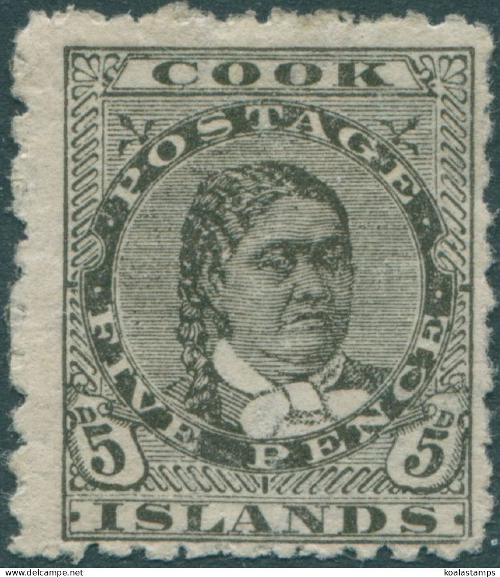 Cook Islands 1896 SG17 5d Olive-black Queen Makea Takau P11 MH - Islas Cook