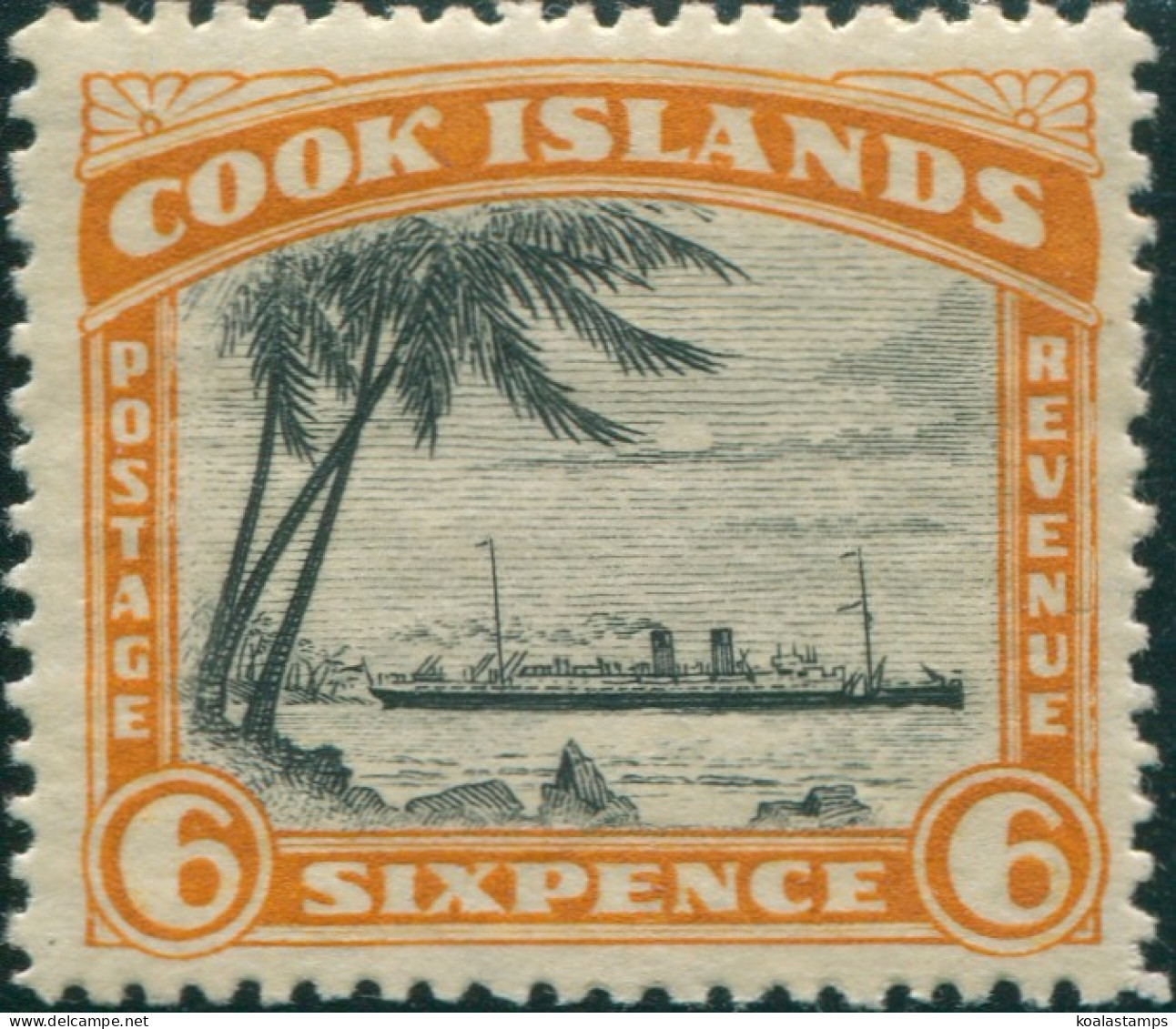 Cook Islands 1932 SG104a 6d RMS Monowai No Wmk P14 MNH - Cook