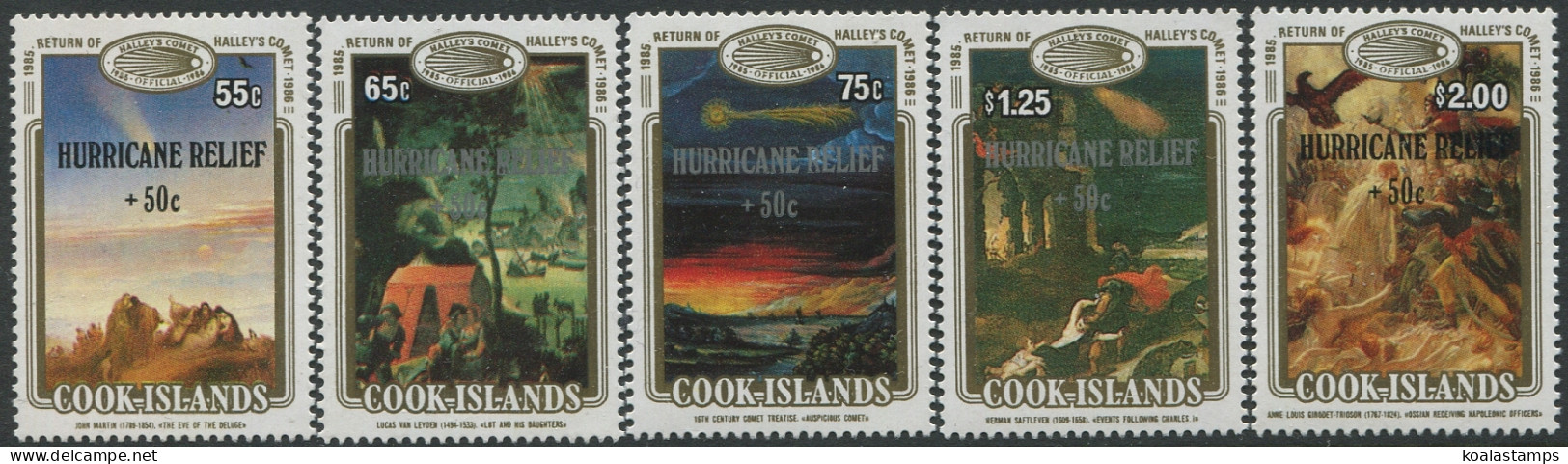 Cook Islands 1987 SG1163-1167 Halley's Comet HURRICANE RELIEF +50c Surcharge Set - Islas Cook