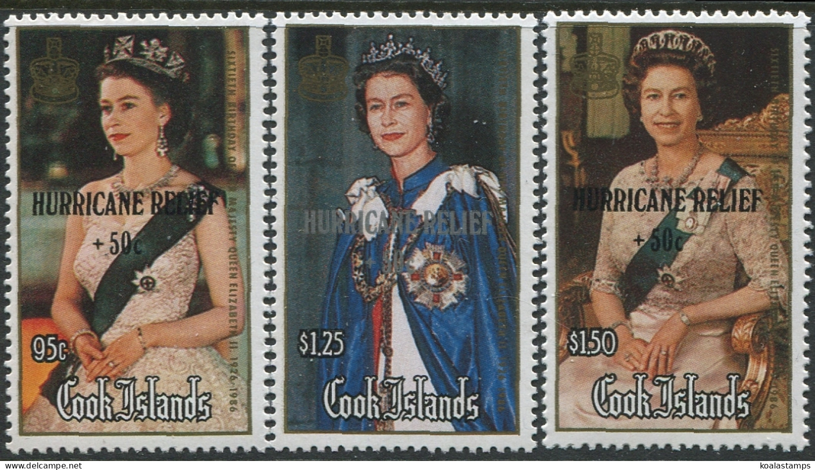 Cook Islands 1987 SG1168-1170 QEII HURRICANE RELIEF +50c Set MNH - Islas Cook