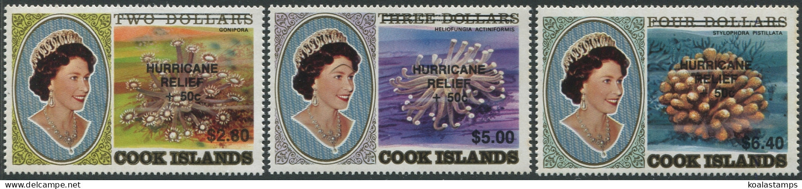 Cook Islands 1987 SG1190-1192 Corals High Values HURRICANE RELIEF +50c (3) MNH - Cookeilanden