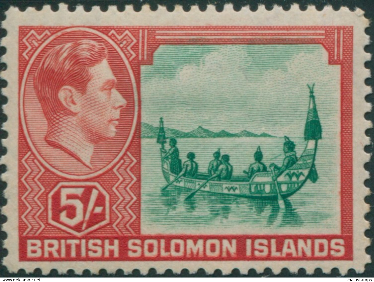 Solomon Islands 1939 SG71 5/- Maliata Canoe MNH - Islas Salomón (1978-...)