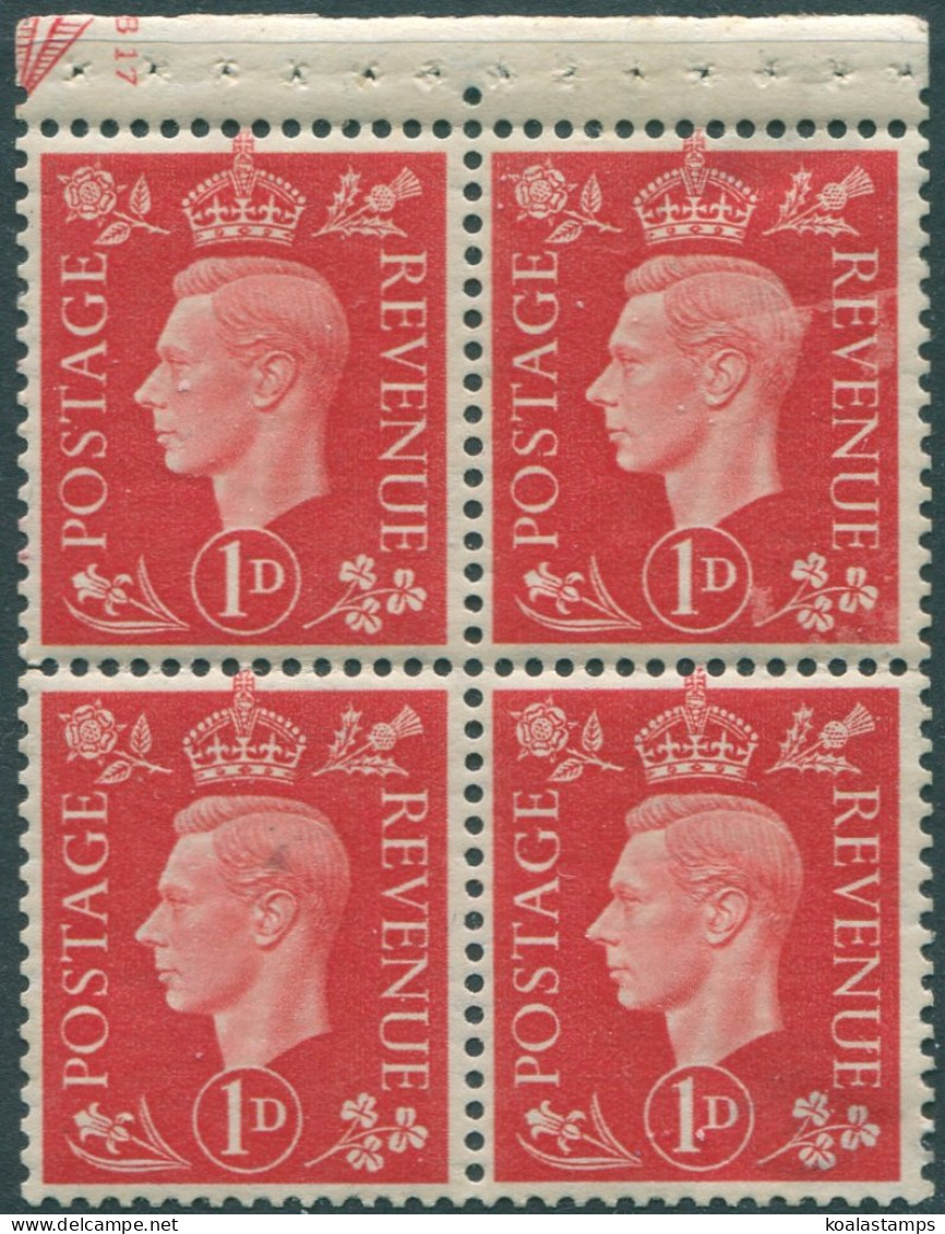 Great Britain 1937 SG463ab 1d Scarlet KGVI Booklet Pane MNH (amd) - Unclassified
