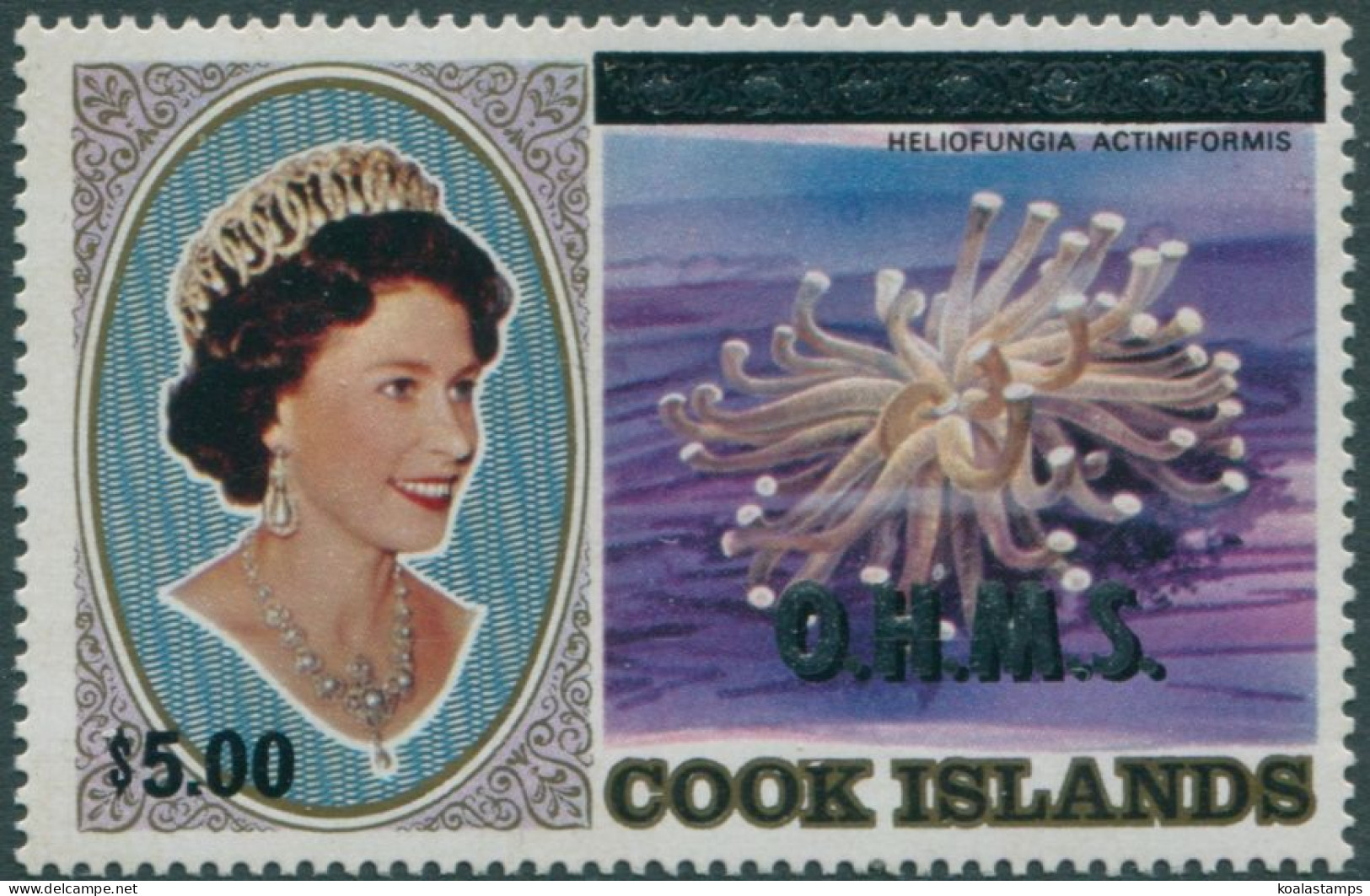 Cook Islands OHMS 1985 SGO50 $5 On $3 Coral QEII MNH - Islas Cook