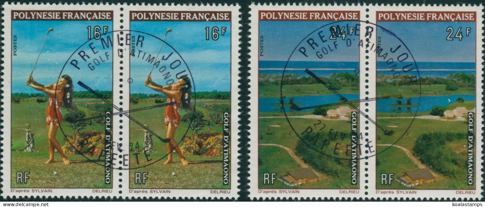 French Polynesia 1974 Sc#275-276,SG177-178 Golf Course Pairs Set FU - Sonstige & Ohne Zuordnung