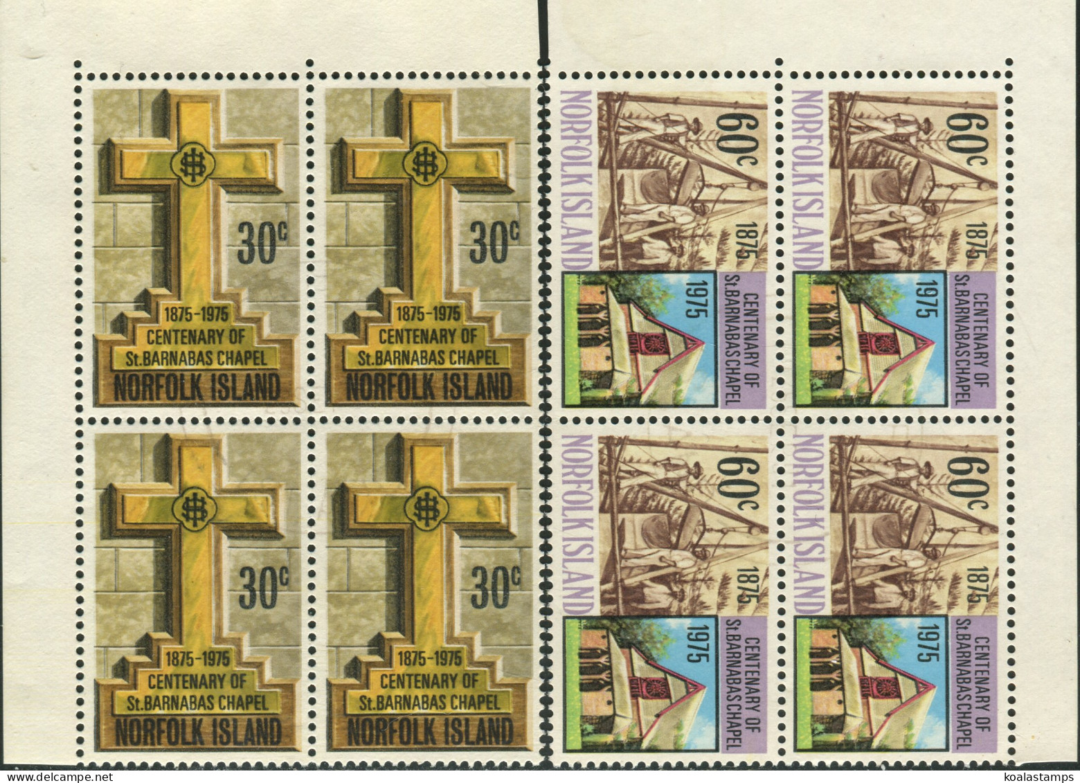 Norfolk Island 1975 SG168-169 Barnabas Chapel Set Blocks FU - Norfolk Island