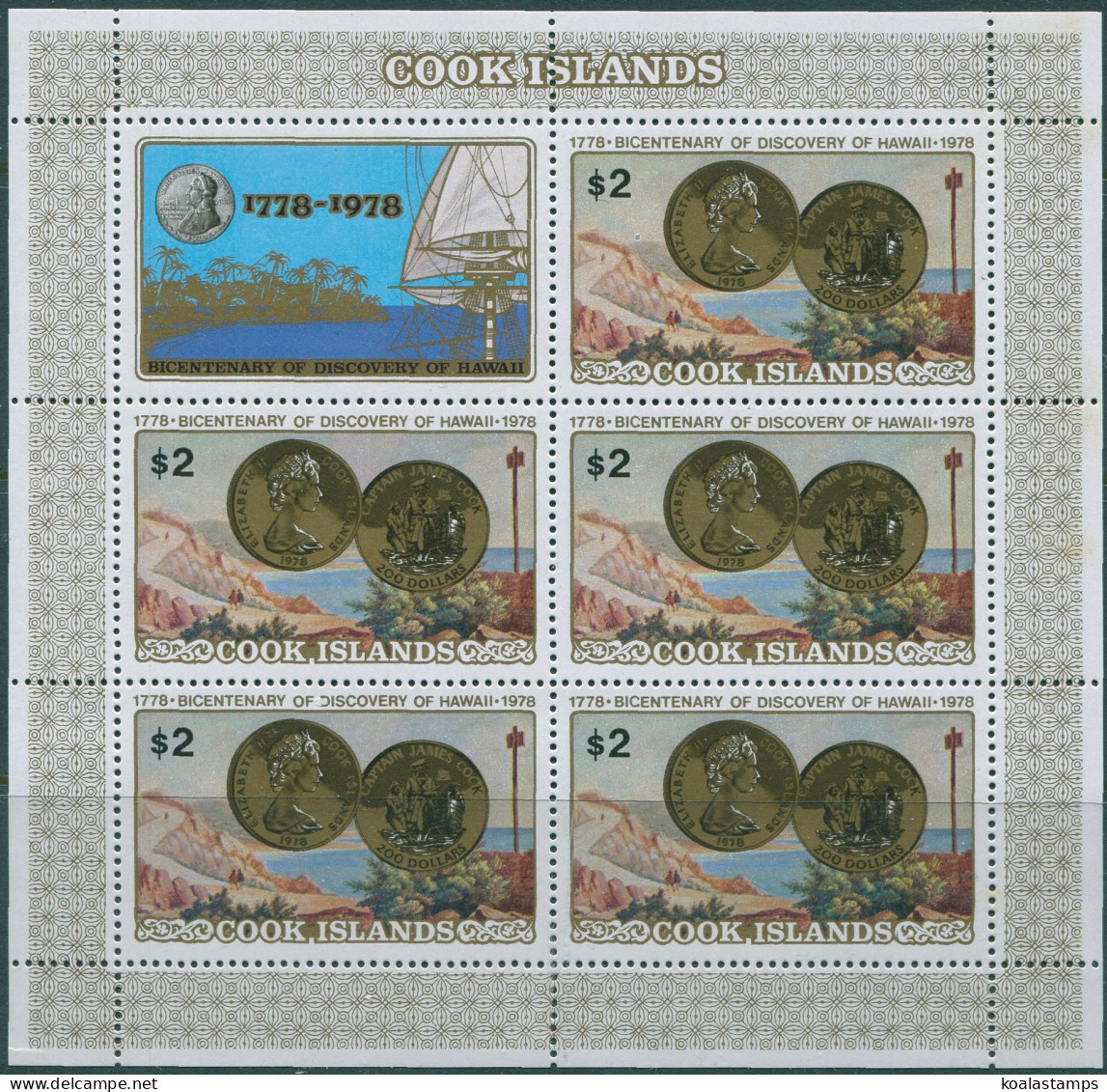 Cook Islands 1978 SG586 $2 Discovery Of Hawaii Coin Sheet MNH - Cookeilanden