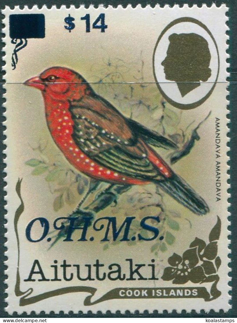 Aitutaki OHMS 1985 SGO36 $14 On $4 Red Munia MNH - Cookeilanden