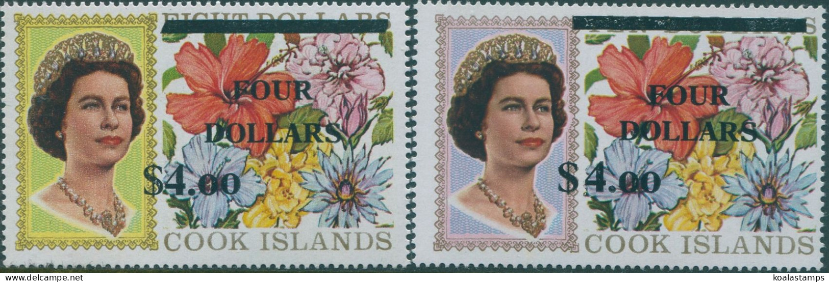 Cook Islands 1970 SG335-336 $4 Surcharges QEII Flowers Set MNH - Cook Islands