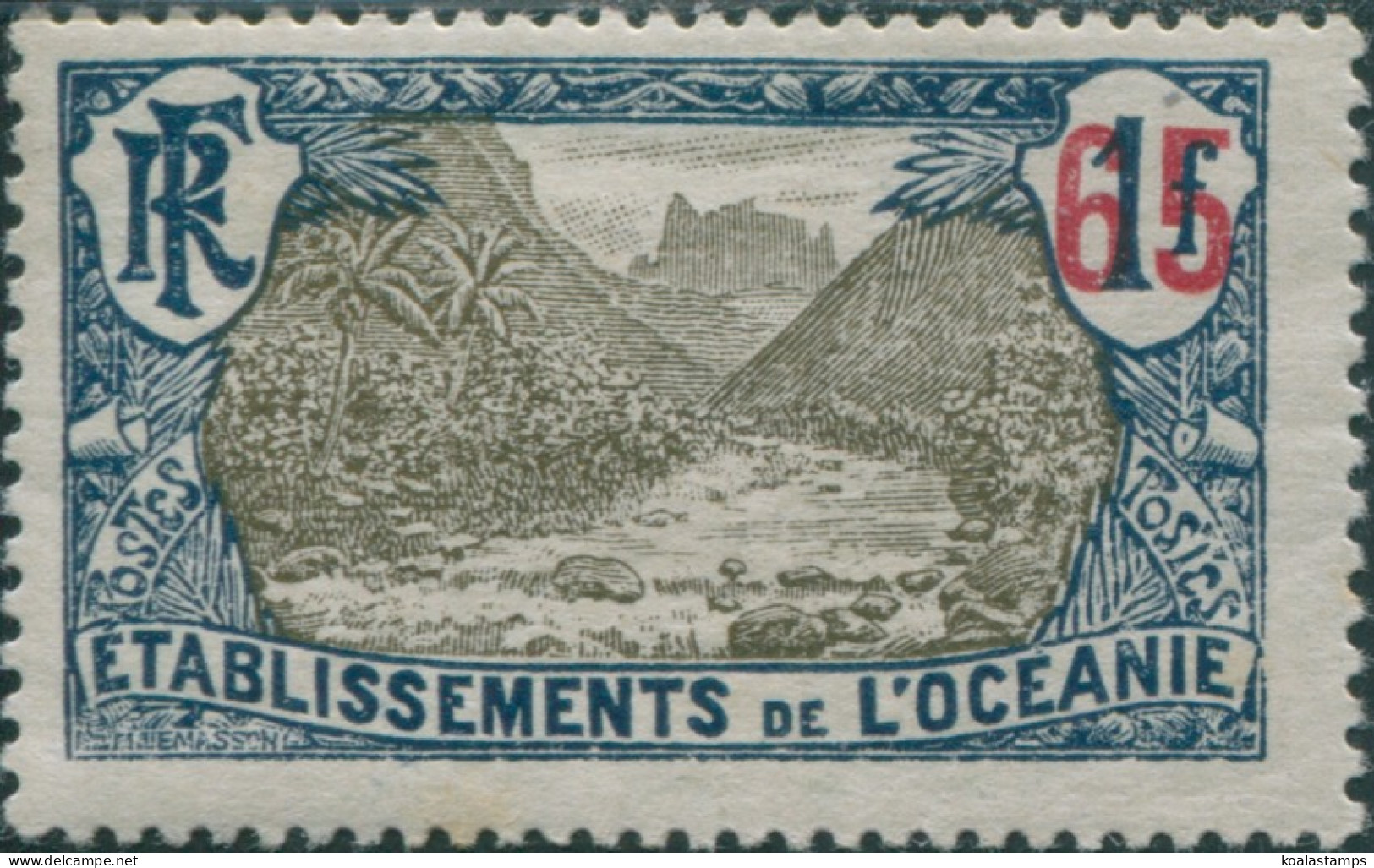 French Oceania 1916 SG64 65 On 1f Brown And Blue Valley Of Fautaua MLH - Other & Unclassified