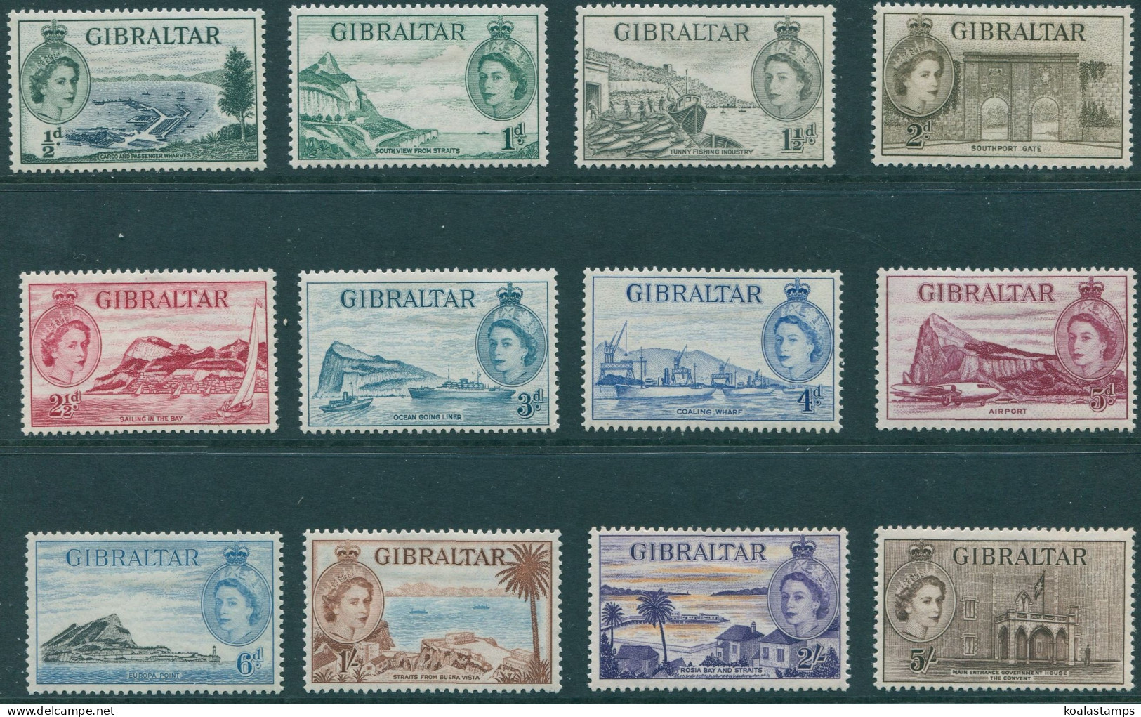 Gibraltar 1953 SG145-156 QEII Scenes Set Of 12 To 5/- MLH - Gibilterra